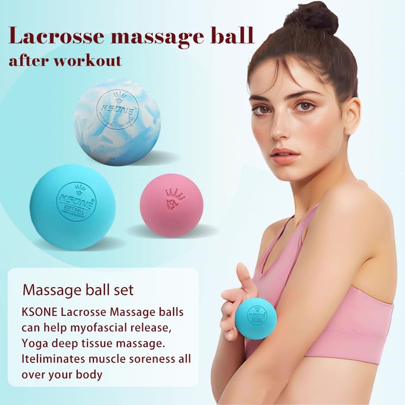 KSONE Massage Lacrosse Balls -Massage Balls for Myofacial Release&Trigger Point Therapy-Set of 2-Hard Lacrosse Massage Ball &Soft Massage Ball with one mini Ball - Image 2